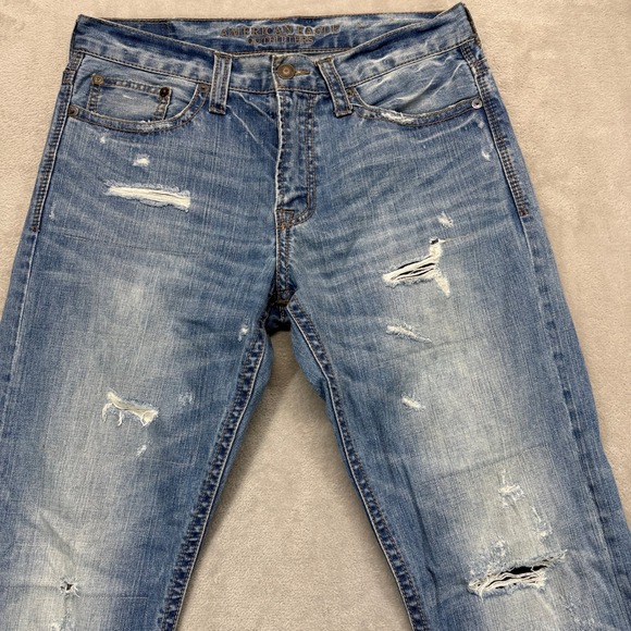 American Eagle Jeans Men 32x34 Relaxed Straight Distressed Blue Denim Streetwear - Picture 3 of 14